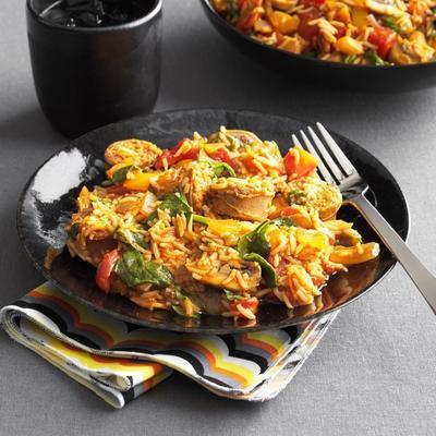 poêle à saucisse et riz