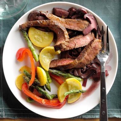 sirlon cajun à la sauce aux champignons sauvages et aux poireaux