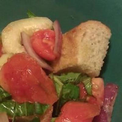 salade de tomates, d'oignons et de pain grillés