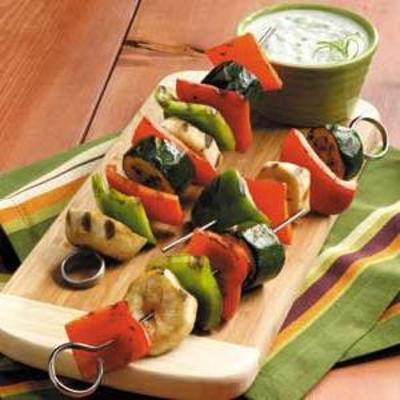 brochettes de légumes avec sauce au gingembre