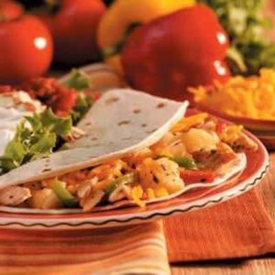 poulet aigre-doux, tortillas de légumes
