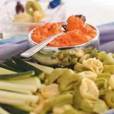 tortelllini avec une trempette au poivron rouge rôti