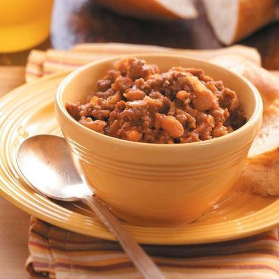 haricots au four de boeuf haché