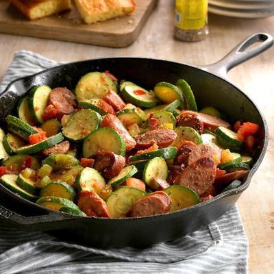 accompagnement de courgette et saucisse poêle