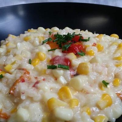 risotto au maïs avec poivron rouge rôti