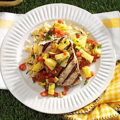 Grilled Halibut With Sweet & Spicy Fruit Salsa