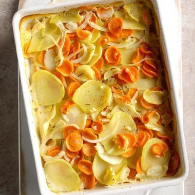 gratin de carottes, panais et pommes de terre au romarin