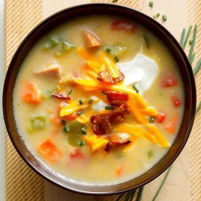 jambon, pomme de terre, chaudrée de poivron