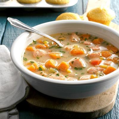 soupe de patate douce au saumon