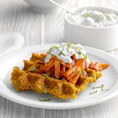 gaufres de poulet et falafel sans culpabilité
