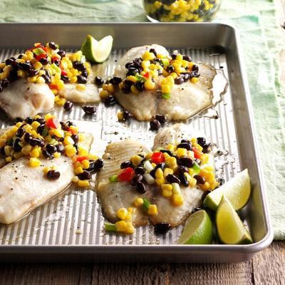 tilapia avec salsa aux haricots noirs et maïs