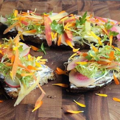 tartine de légumes de printemps aux anchois blancs