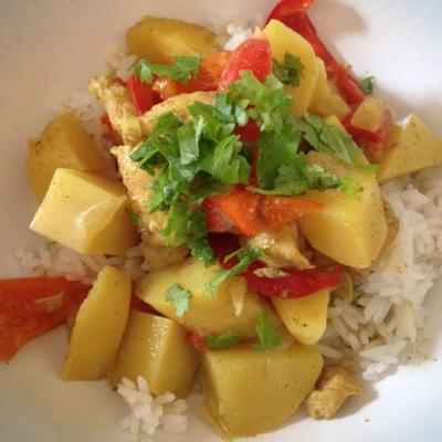 poulet au curry facile à cuire lentement avec pommes de terre et lait de coco