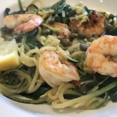 spaghetti aux courgettes et aux crevettes