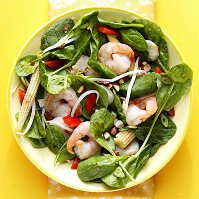 salade tiède de crevettes et d'épinards
