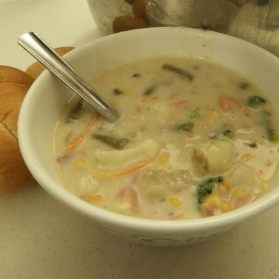 soupe végétarienne copieuse dans un bouillon crémeux aux champignons