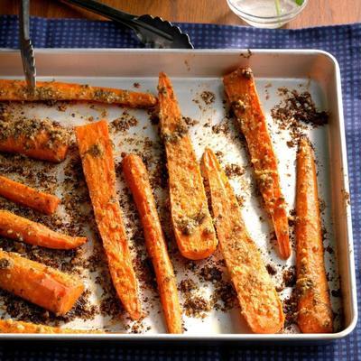 carottes au four avec pesto au cilanro et aux noix