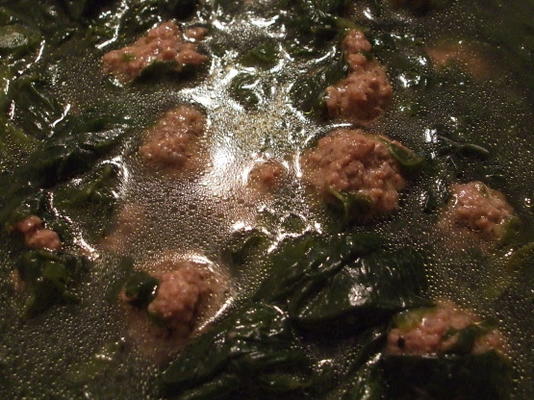 soupe de confort (épinards et boulettes de viande)