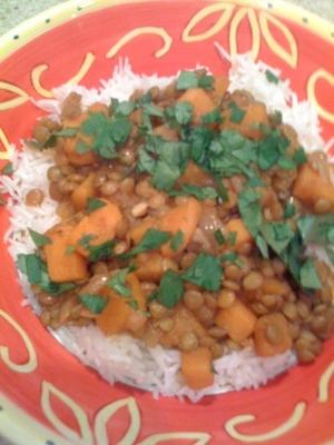 curry de patates douces et lentilles avec riz
