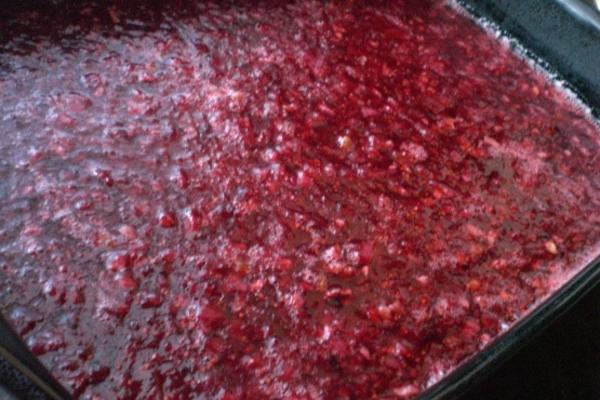 salade de canneberges au jello framboise avec garniture au fromage à la crème