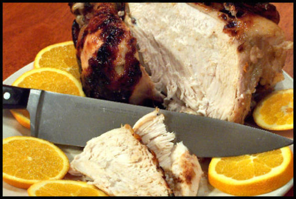 poulet rôti à l'orange, citron et gingembre