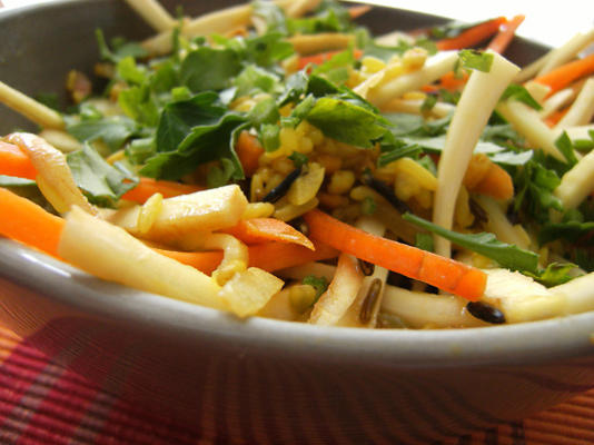 carottes de printemps avec du riz jaune