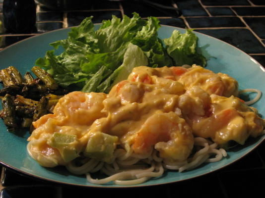 pâtes aux crevettes et pétoncles au fromage