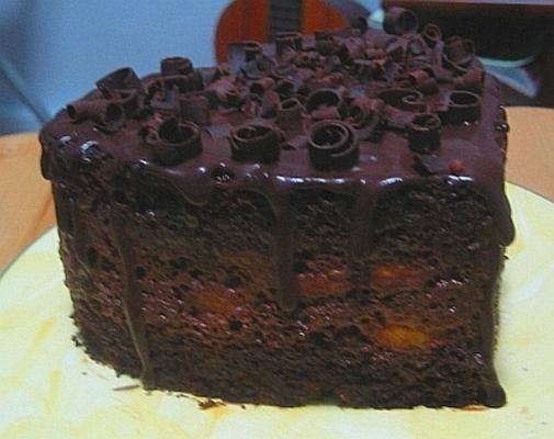 couche de gâteau au chocolat avec glaçage au chocolat