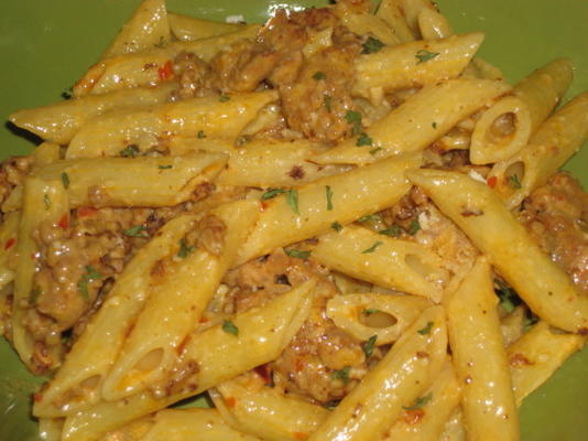 pâtes épicées à la saucisse fatboy