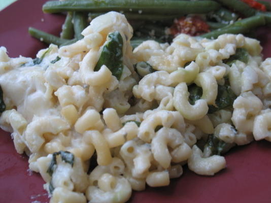 macaronis aux trois fromages avec épinards