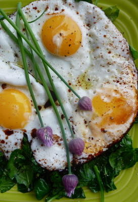 œufs au plat balsamiques avec légumes verts fanés (moins de 10 minutes)
