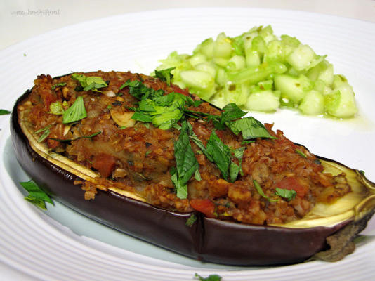 North African Bulgar Stuffed Baby Eggplant