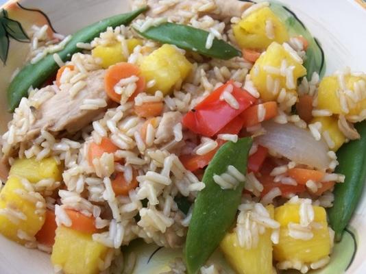 chargé de poulet aigre-doux avec du riz brun (lite-bleu)