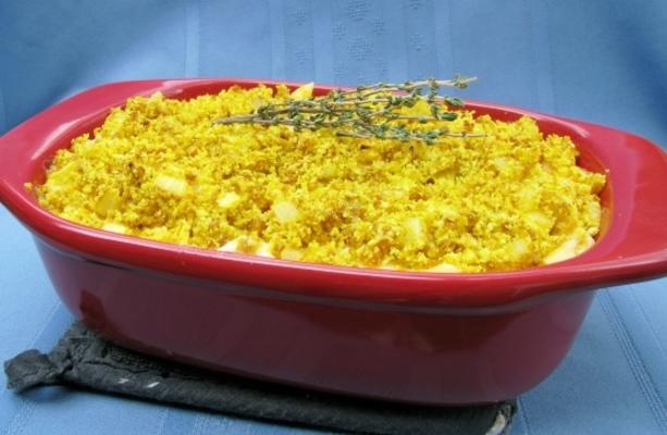 macaroni aux quatre fromages avec croquant au curry