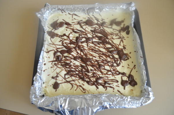 tablettes de gâteau au fromage sans cuisson recouvertes de chocolat