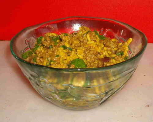 hachis épicé avec du riz et des épinards