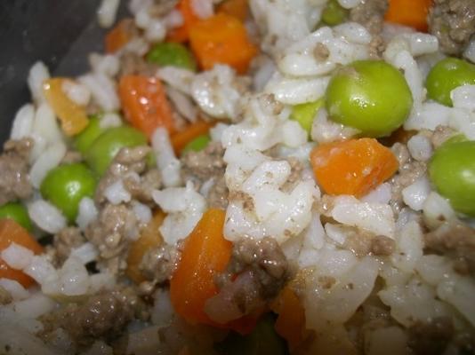 boeuf, riz, pois et carottes repas complet