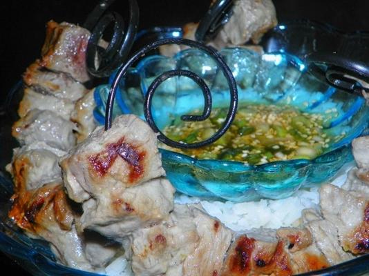 brochettes de bifteck avec sauce aux oignons verts