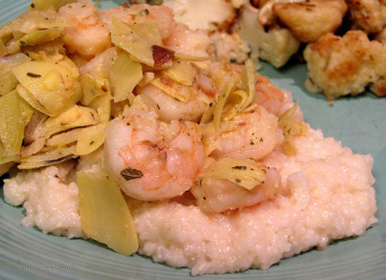 crevettes et artichauts sur parmesan