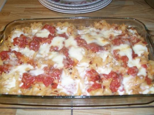 pâtes, tomates et mozzarella al forno