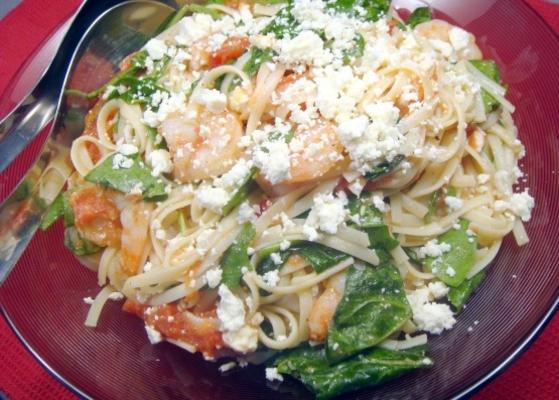 tomates rôties avec linguine aux crevettes