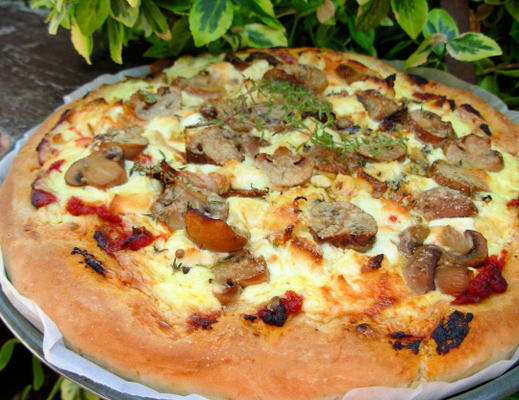 pizza au béchamel aux champignons et au fromage de chèvre
