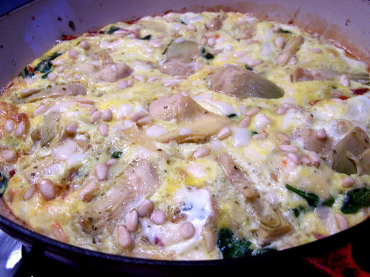 Frittata aux artichauts, pancetta et épinards