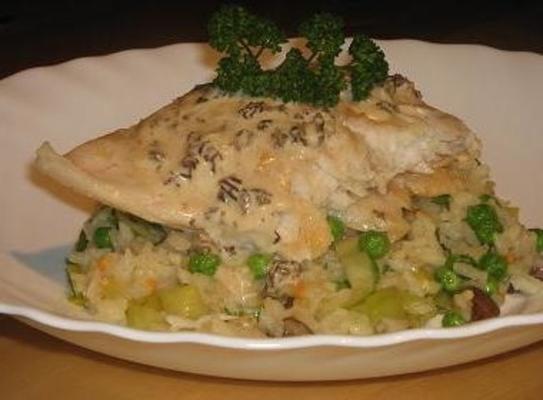 perche sur un lit de risotto à la sauce morille