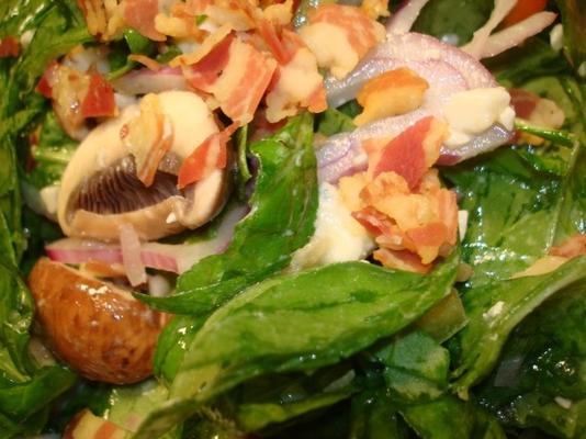 salade tiède d'épinards avec vinaigrette à la pancetta et au gorgonzola