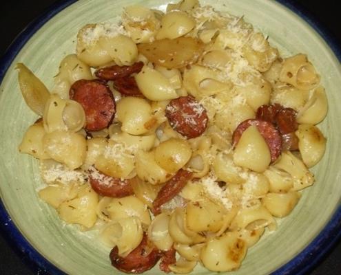 pâtes aux poireaux et saucisses