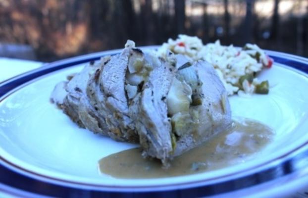 filet de porc farci aux pommes et aux poireaux