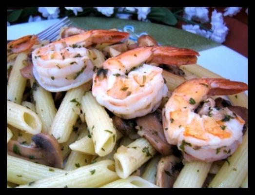 penne aux crevettes et aux champignons - du côté plus clair