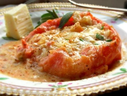 tomates w / crabe et camembert (micro-ondes 5 min et fait!)