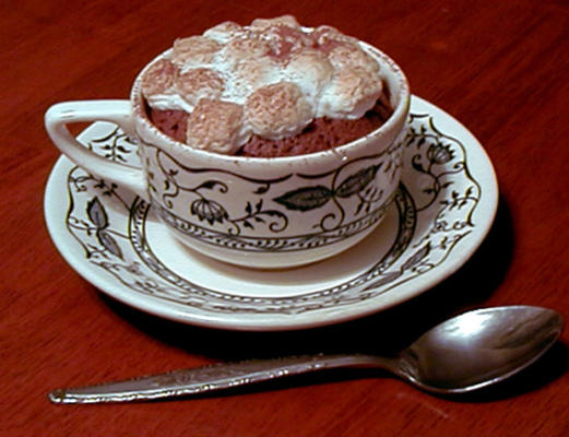 gâteau au chocolat chaud avec des guimauves